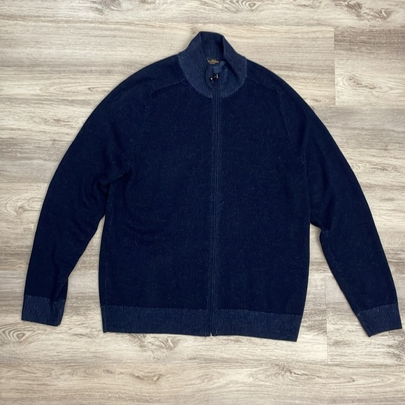 Brooks Brothers Navy 100% Extra Fine Merino Wool Zip Front Men's Cardigan Large - Picture 4 of 12